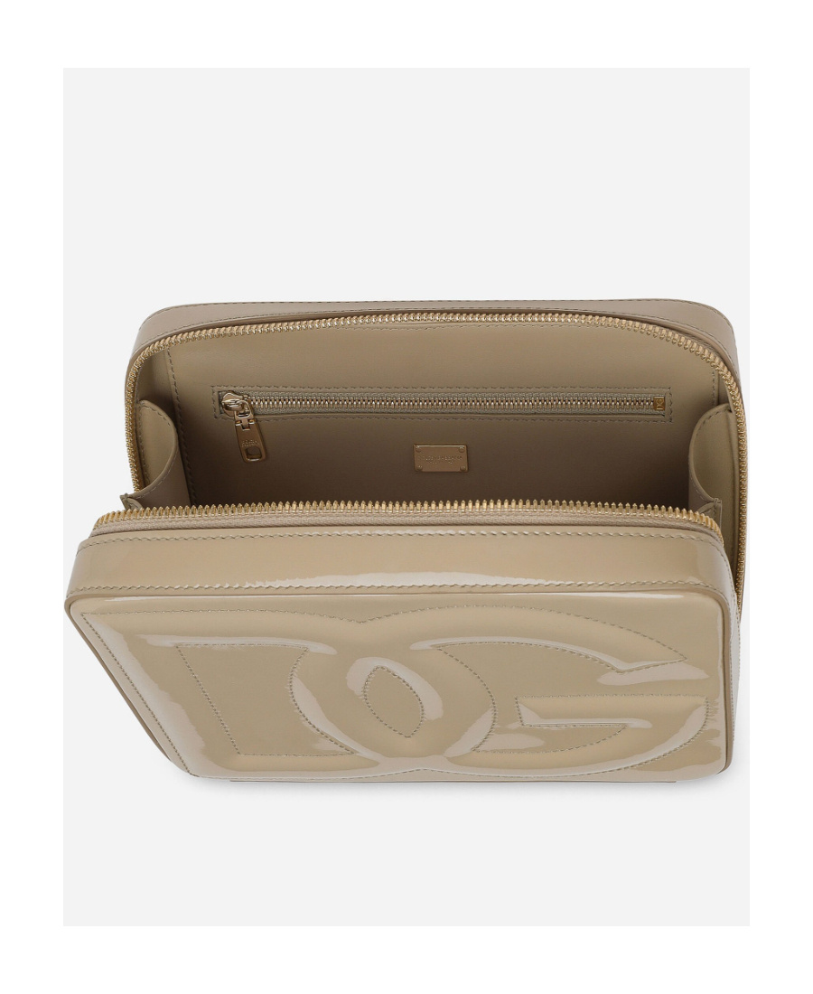 Dolce & Gabbana Medium Dg Logo Crossbody Bag In Patent Leather In Nude