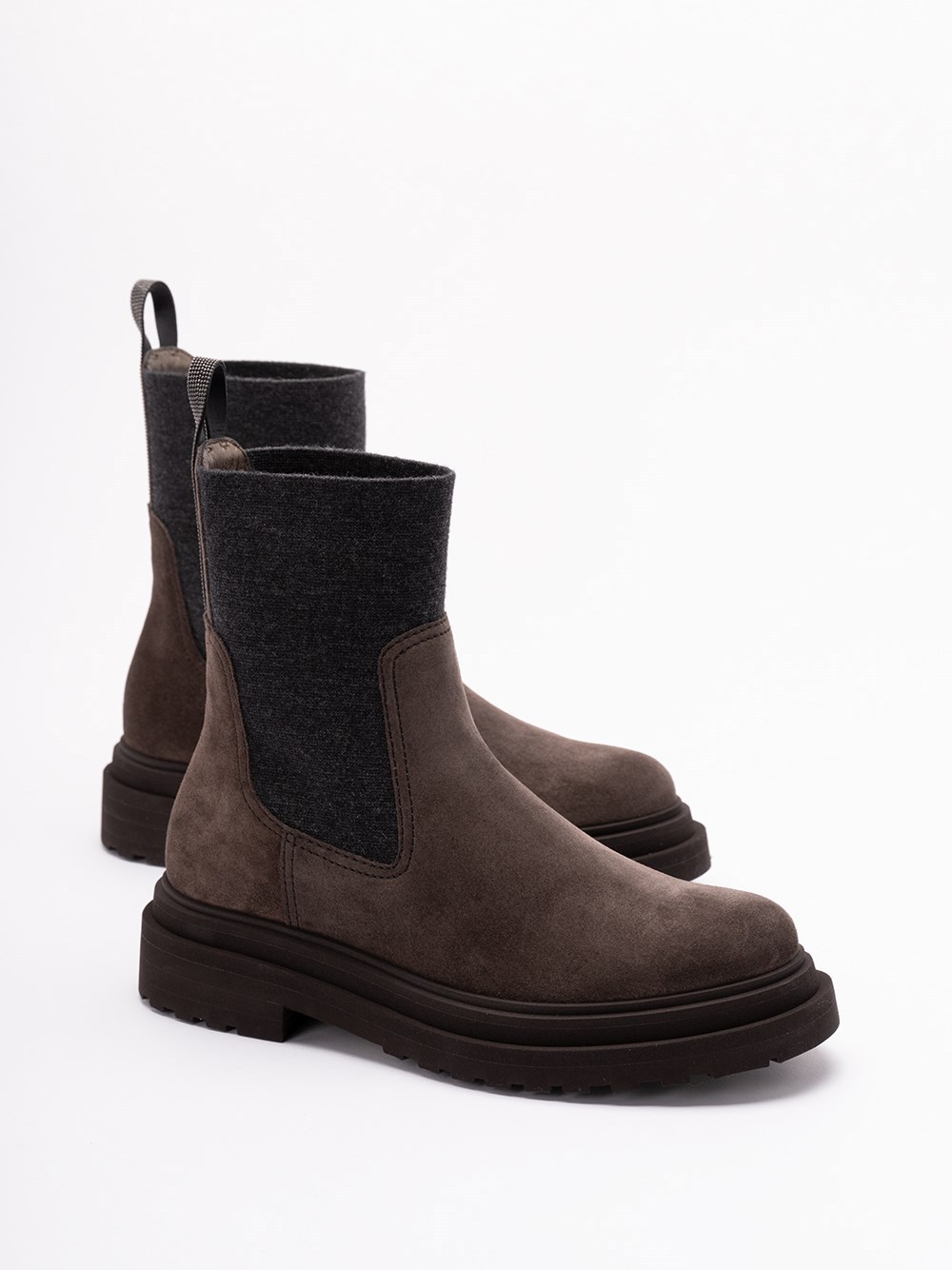 Brunello Cucinelli Round Toe Ankle Boots In Brown