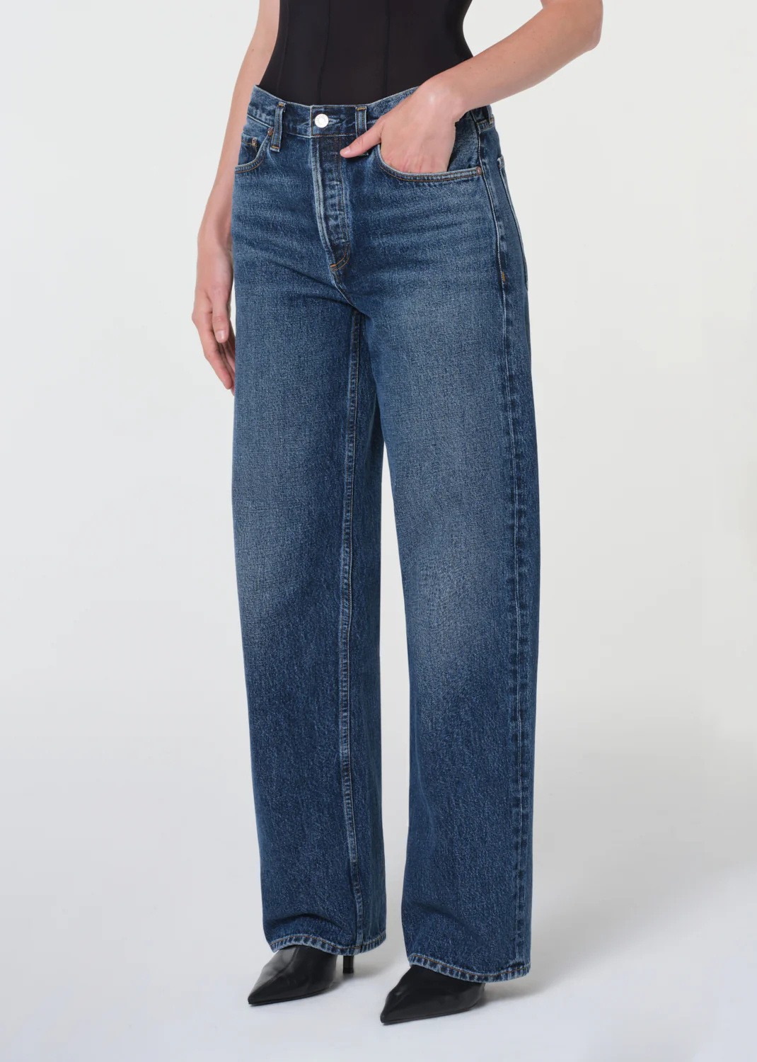 Agolde Denim Trousers With Belt Loops In Blue