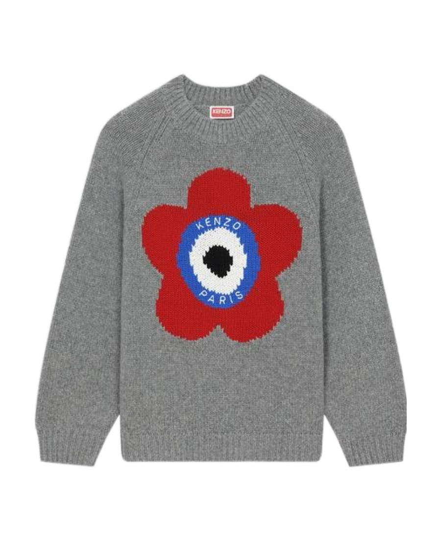 Kenzo Boke Flower-motif Wool Jumper In Gray
