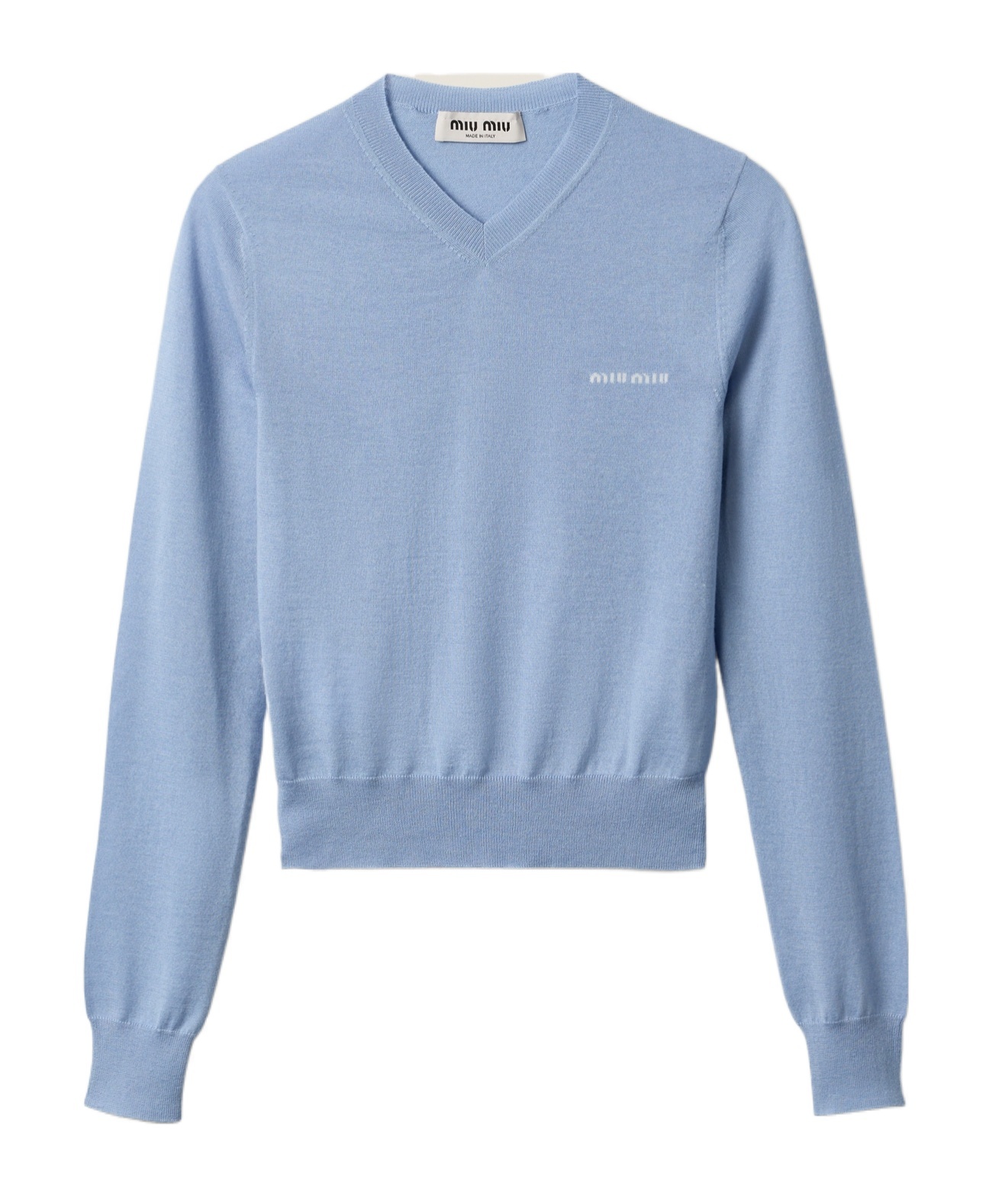 Miu Miu Silk And Cashmere V-neck Sweater In Blue