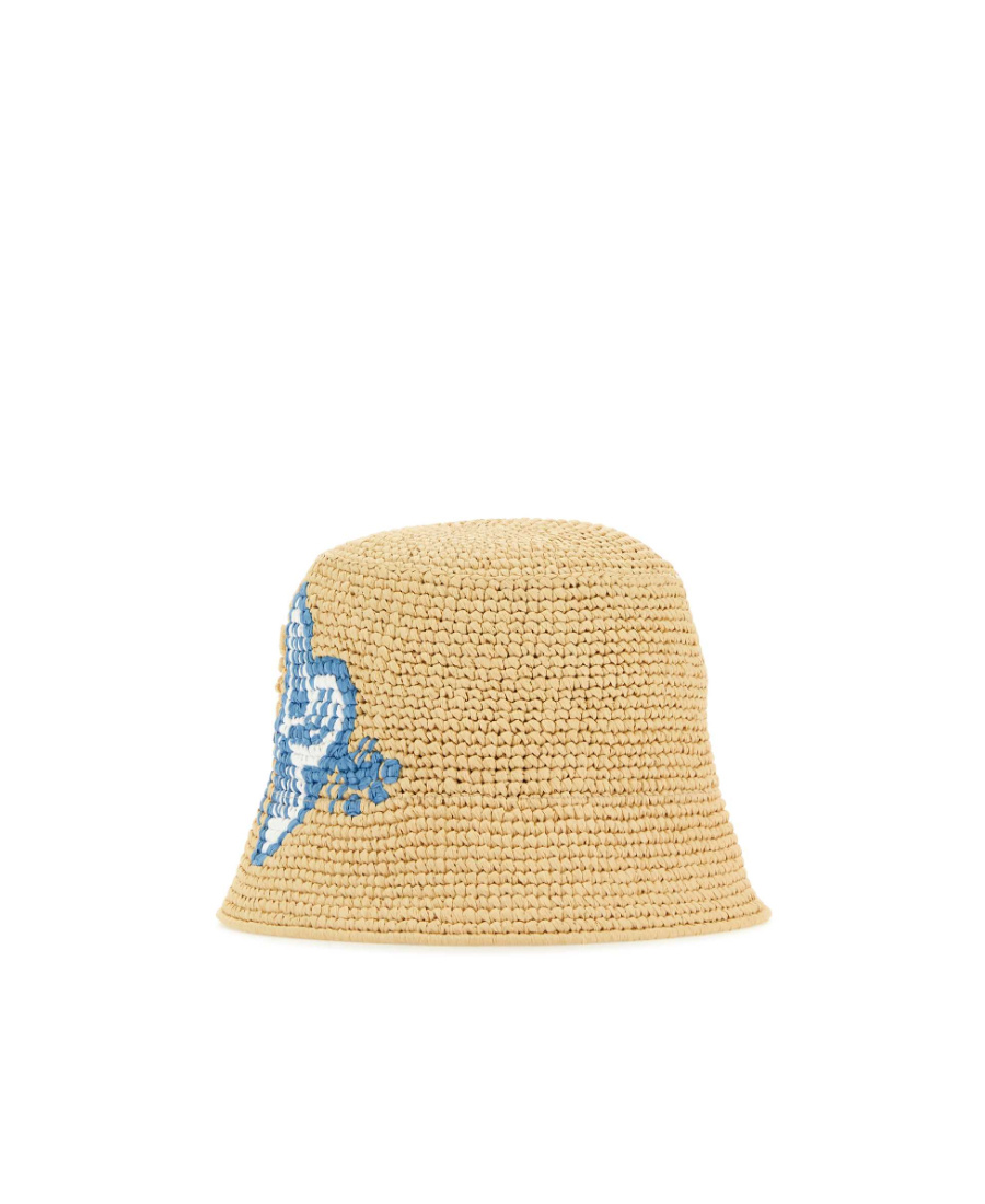 Prada Raffia Bucket Hat In Nude