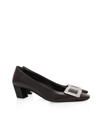 Roger Vivier Black Calfskin Pumps With Buckle And Wide Heel In Black