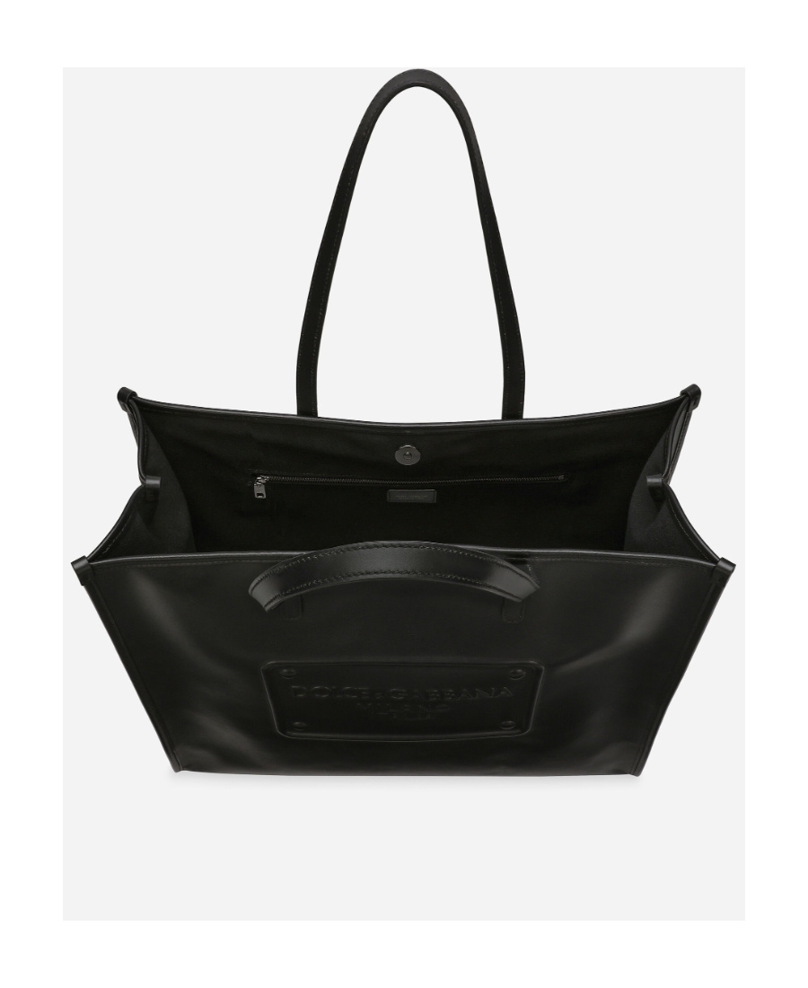 Dolce & Gabbana Calfskin Shopper With Raised Logo In Black
