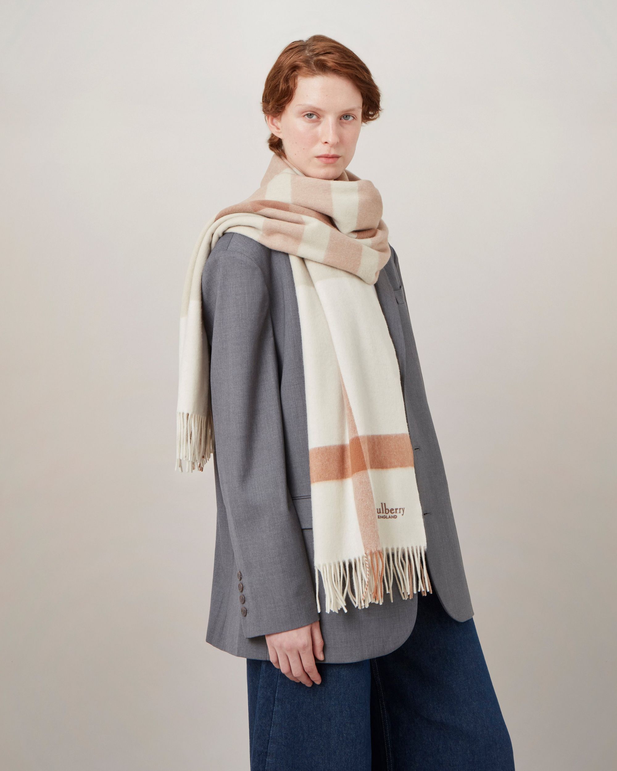 Mulberry Logo Scarf In Nude