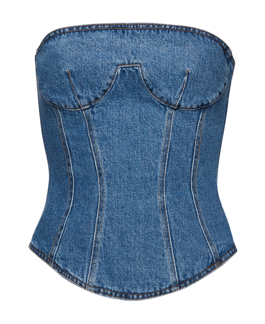 Magda Butrym Strapless Cotton Denim Corset Top In Blue