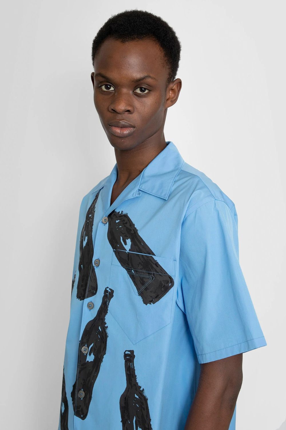 Prada Bottle-print Short-sleeve Shirt In Blue