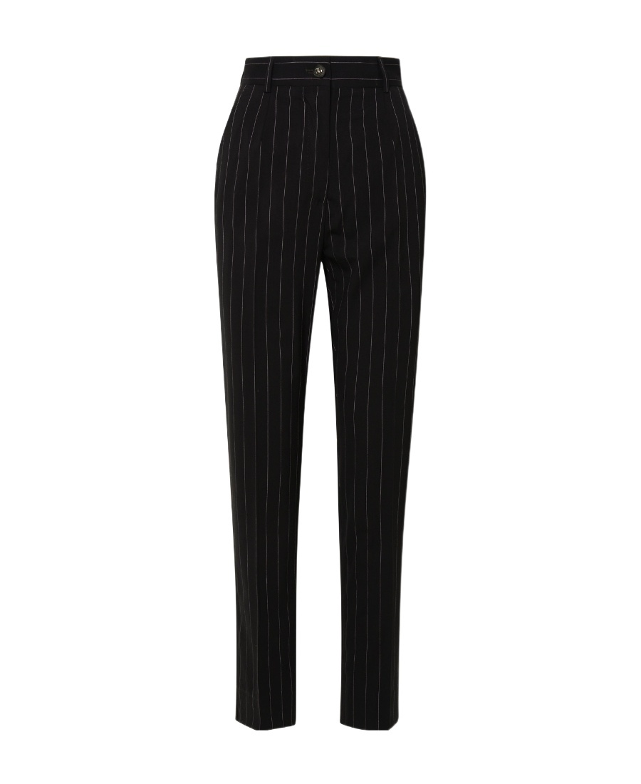 Dolce & Gabbana Stripe-pattern Wool Tapered Trousers In Black