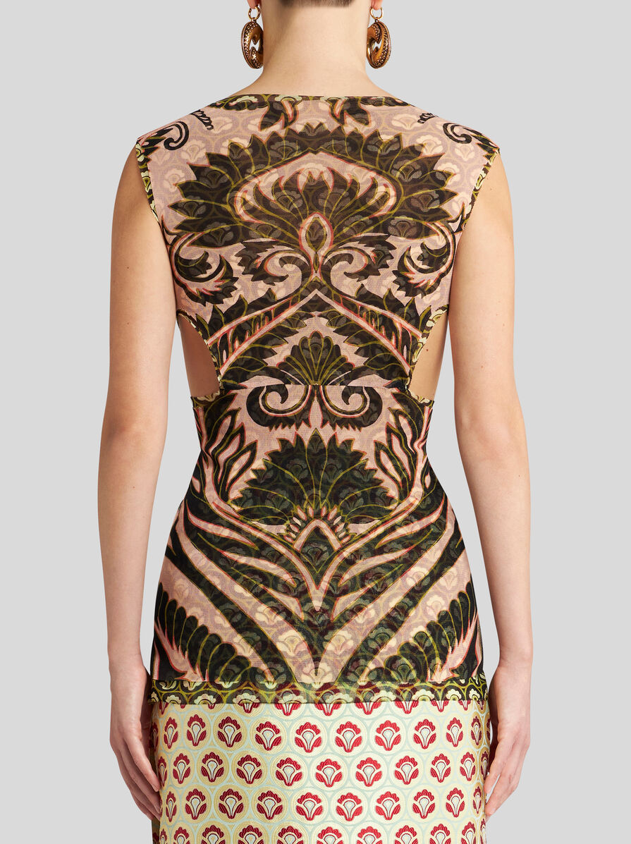 Shop Etro Printed Tulle Top In Nude