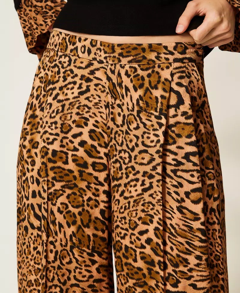 Twinset Pleated Leopard-print Trousers In Brown