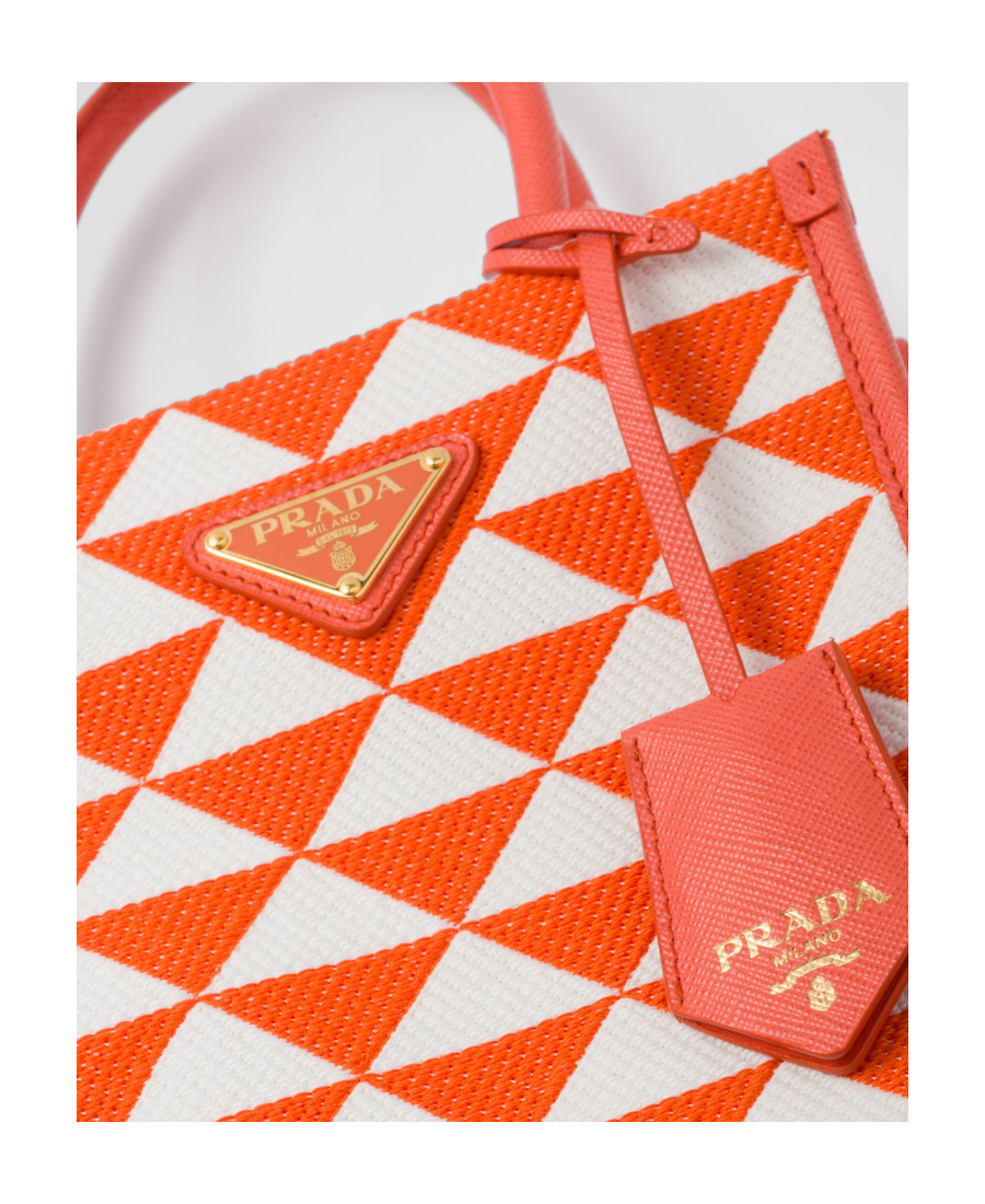Prada Symbole Embroidered Mini Bag In Orange/white