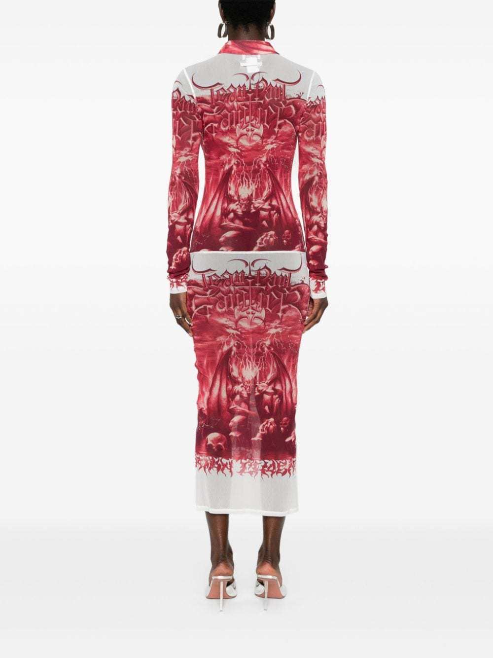 JEAN PAUL GAULTIER GARGULA-PRINT MESH MAXI DRESS