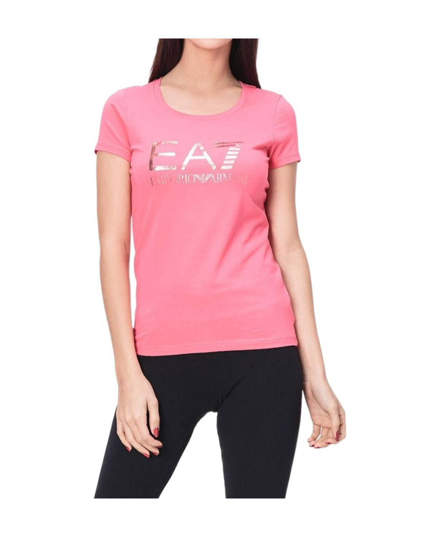 Ea7 T-shirt With Round Neck And Short Sleeves In Pink