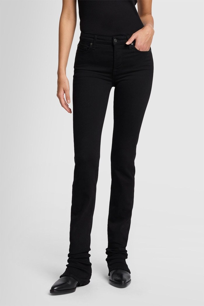 7 For All Mankind Mid-waist Skinny Jeans In Black