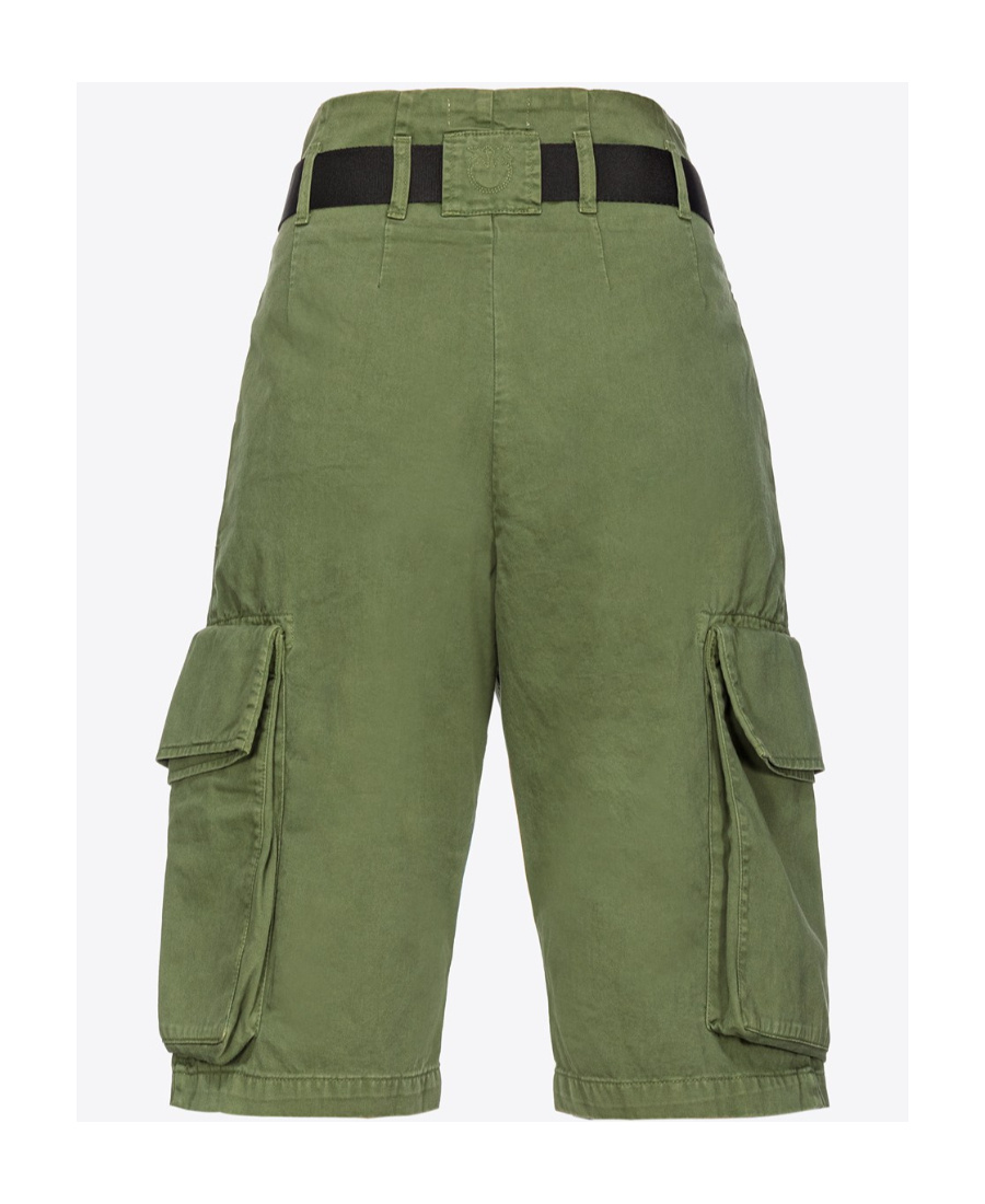Pinko Belted Cotton Cargo Shorts In Green