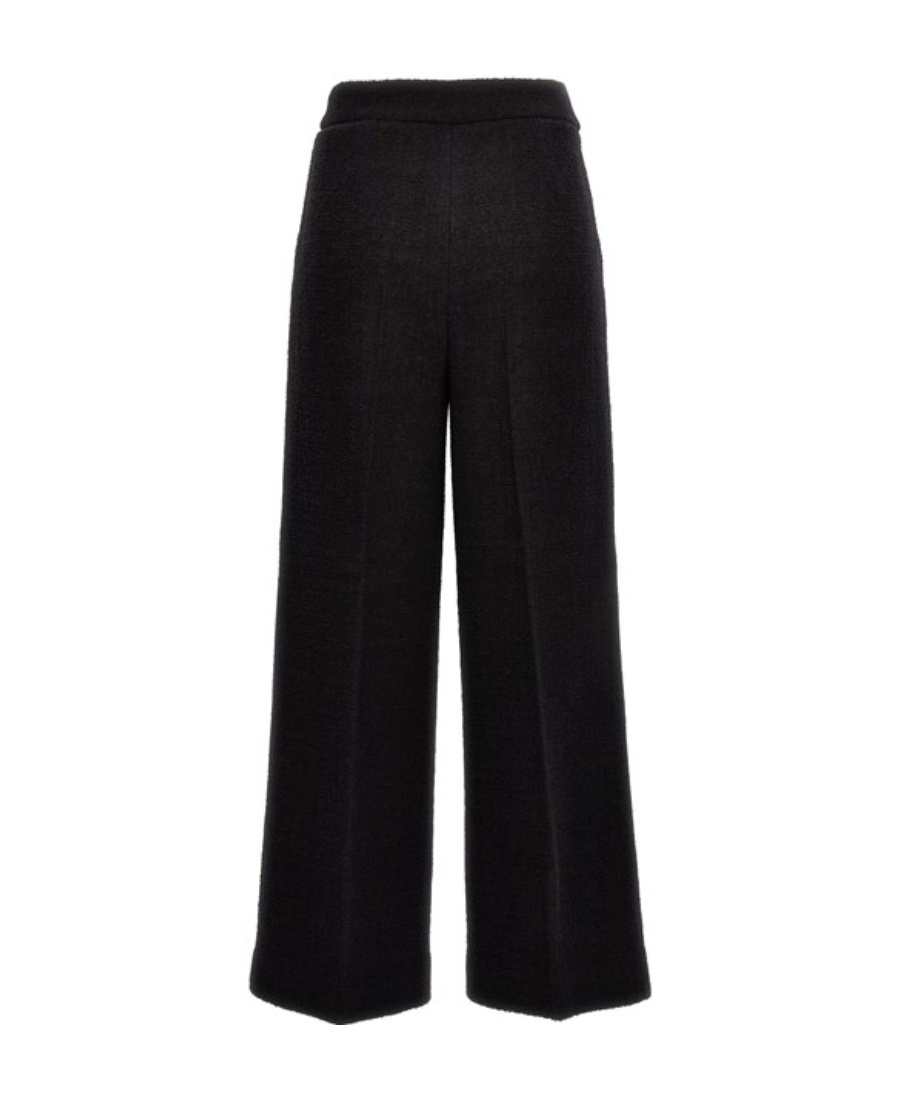 Moschino Cuffed Palazzo Trousers In Wool Gabardine In Black