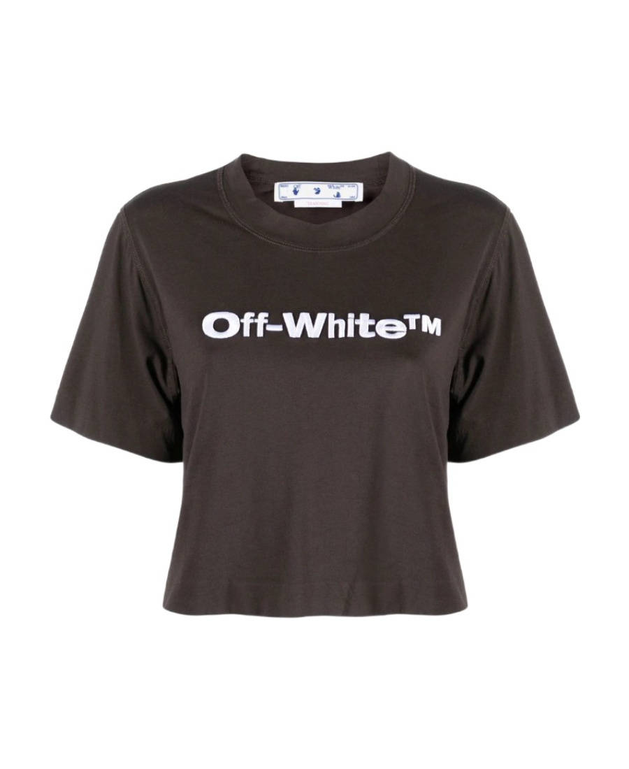 Off-white Cropped Fit T-shirt With Embroidered Logo In Black