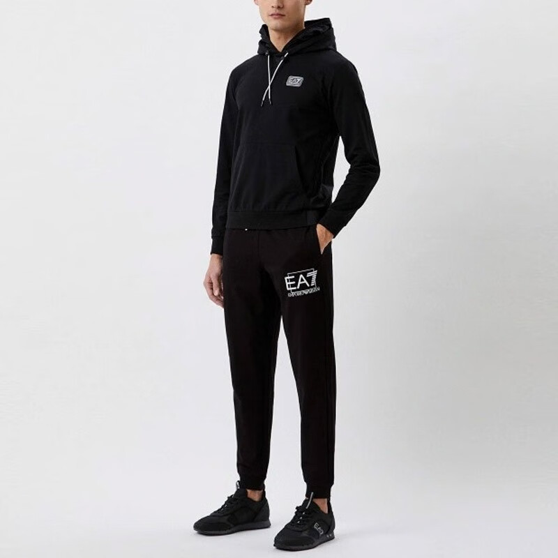 Ea7 Logo Hooded Sweater In Black