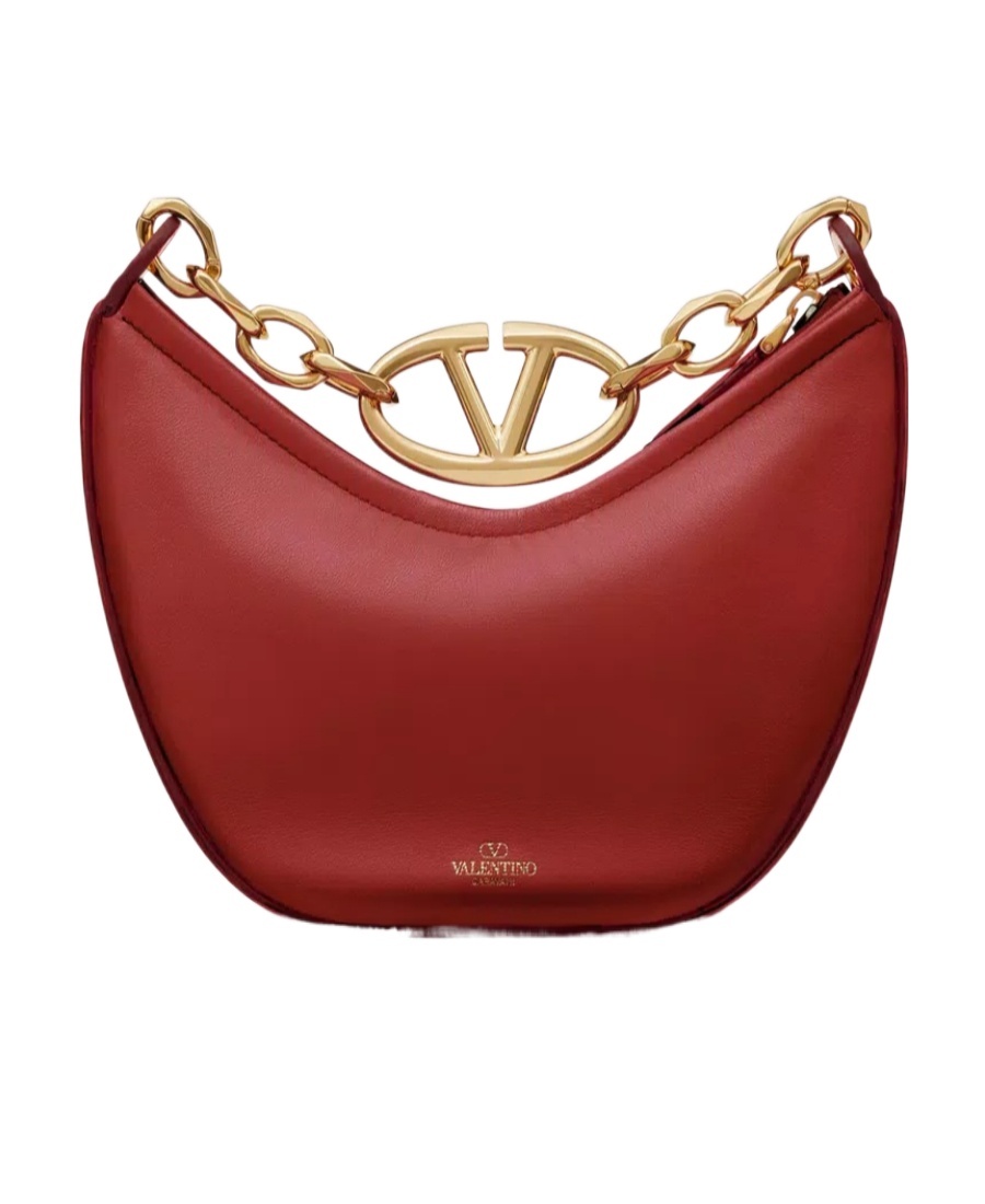 VALENTINO GARAVANI MINI VLOGO MOON HOBO BAG IN NAPPA LEATHER WITH CHAIN