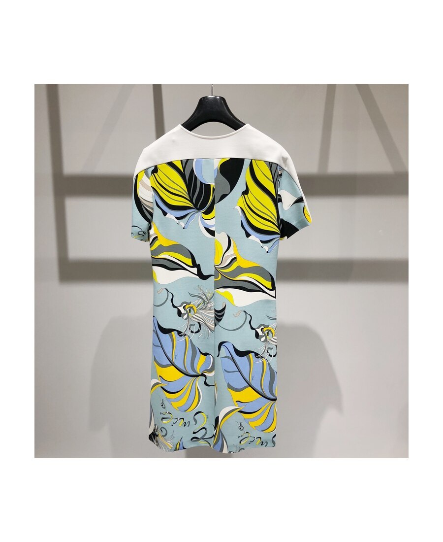 Pucci Tropical Fish Pattern V-collar Dress In Blue