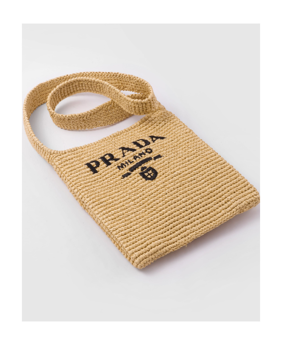 Prada Large Logo Raffia Tote Bag In Nude