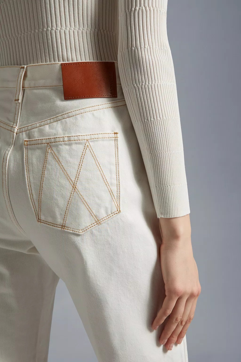 Shop Moncler Straight Leg Jeans In White