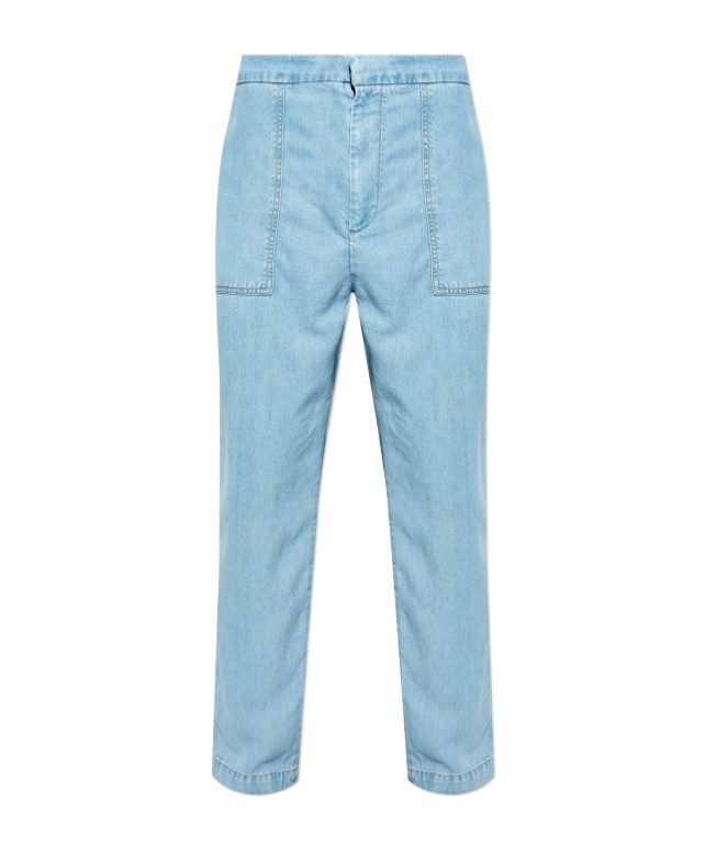 Officine Generale Topstitching-detail Patch-pocket Trousers In Blue