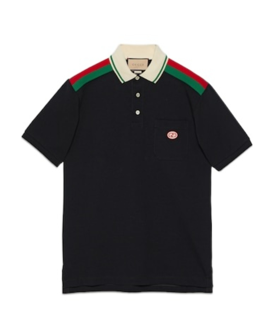 Gucci Interlocking G Cotton Polo Shirt In Black