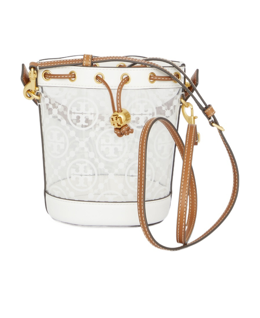 TORY BURCH T MONOGRAM TRANSPARENT BUCKET BAG