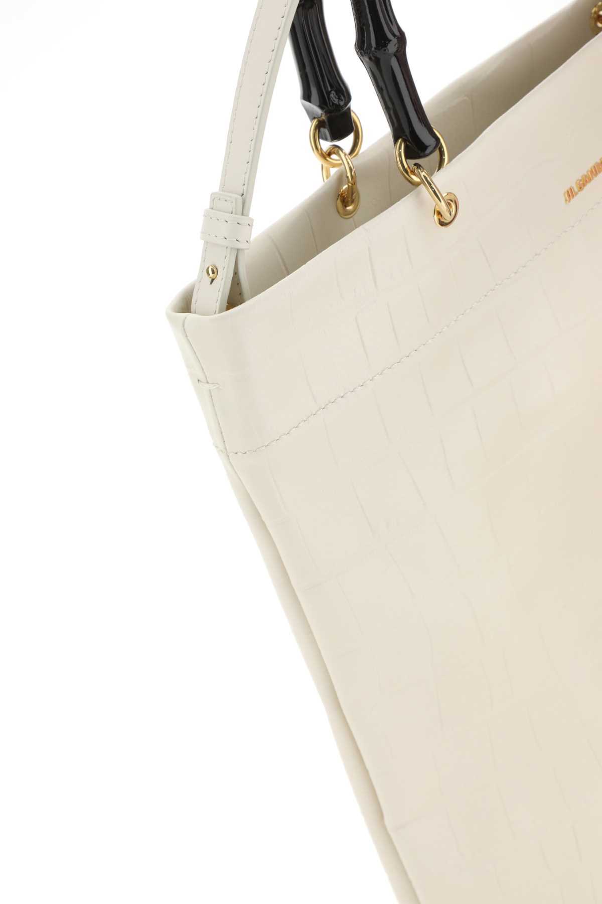 Jil Sander Ivory Leather Medium Shopping Bag In White