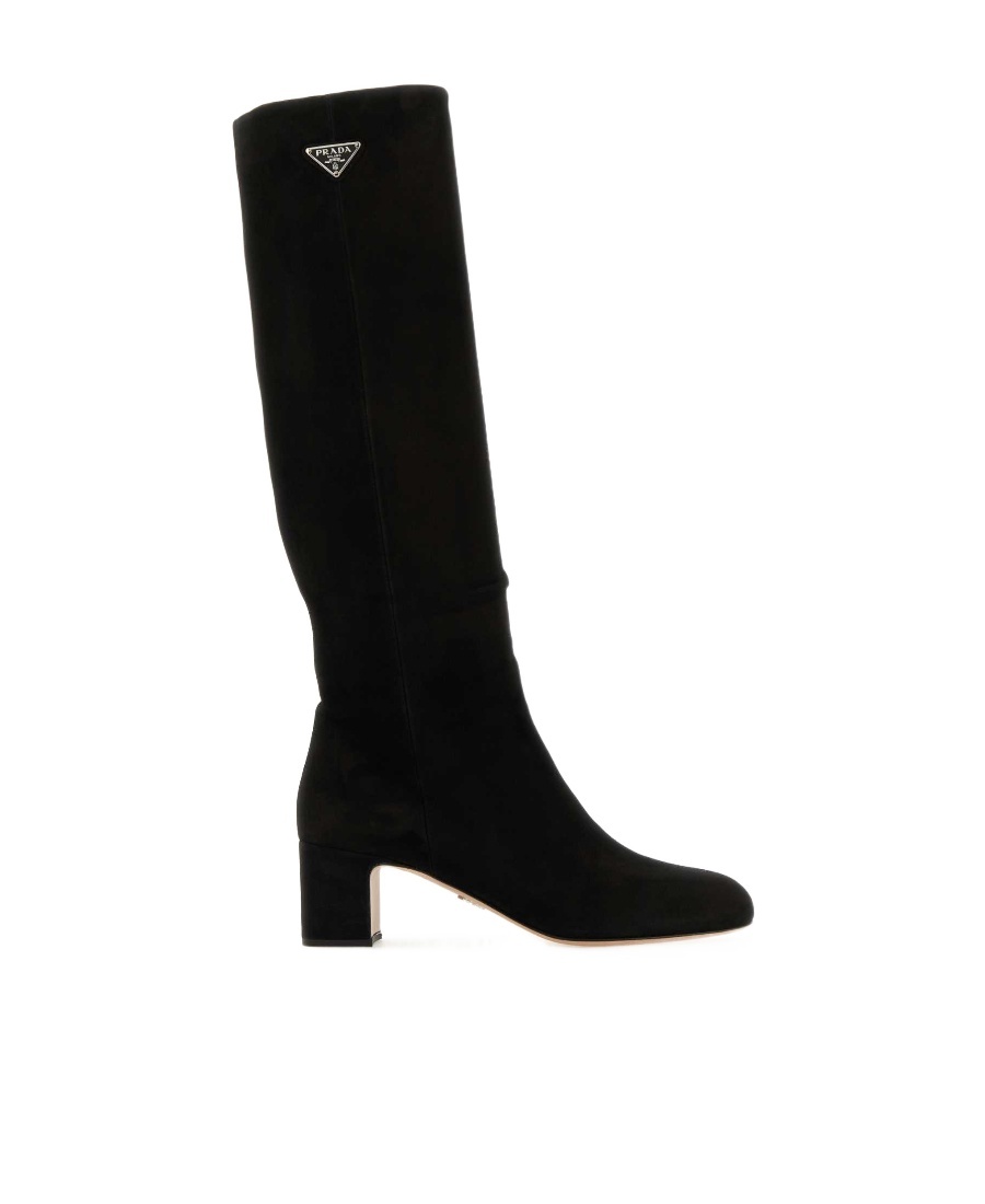 Prada Logo Plaque-detail Panelled Boots In Black