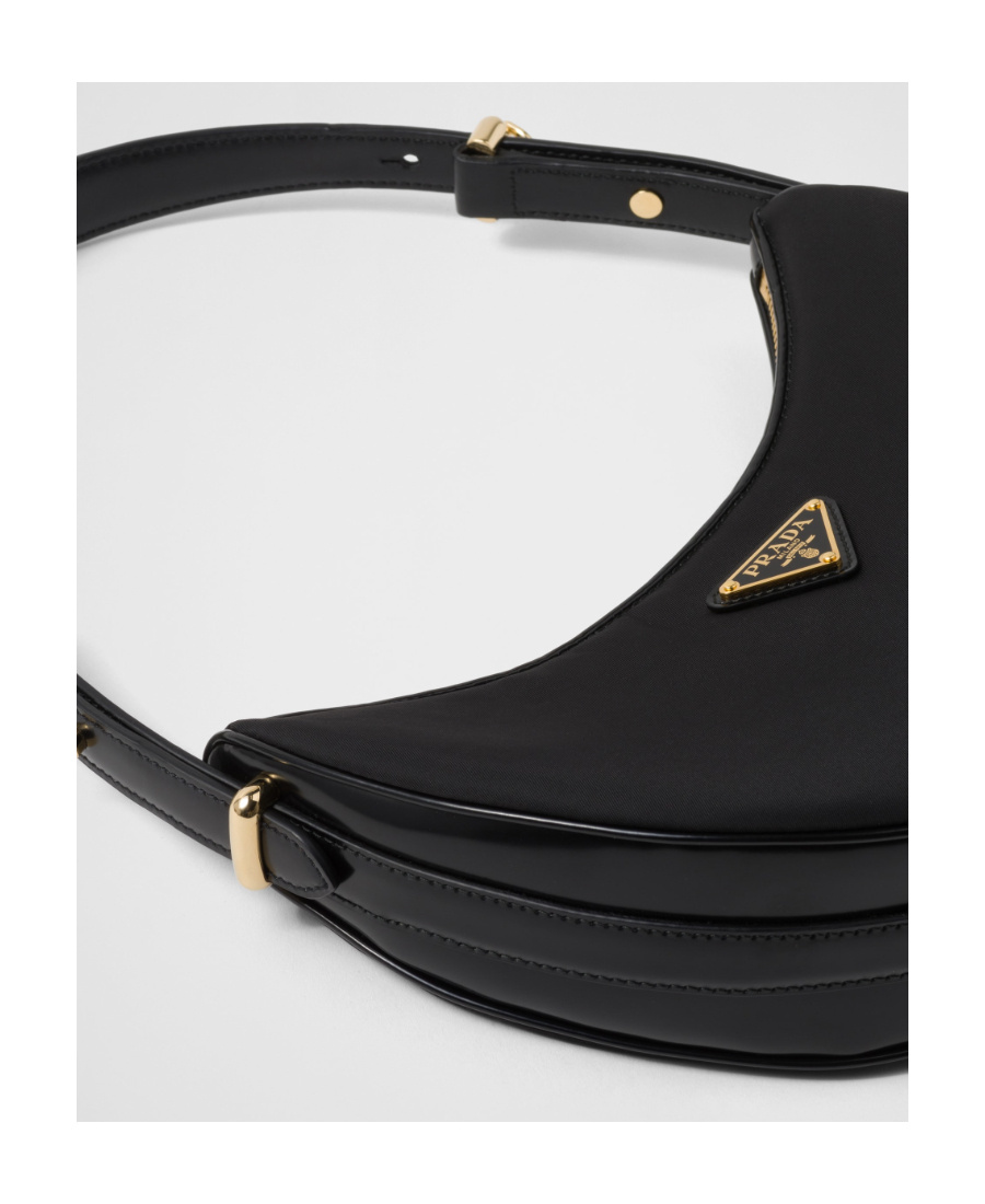 Prada Arqué Re-nylon And Brushed Leather Shoulder Bag In Black