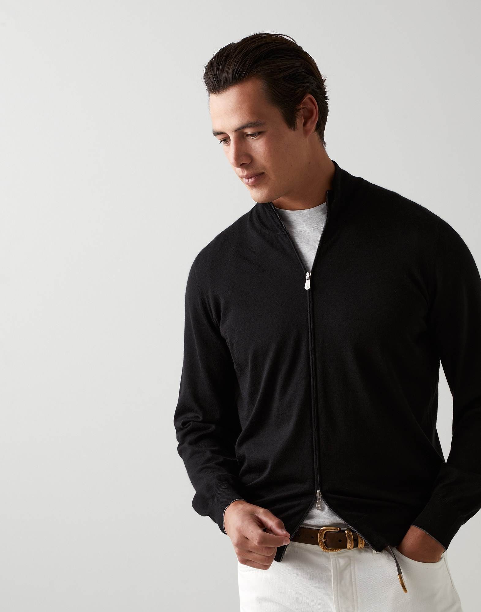 Brunello Cucinelli Zip-up Knitted Cashmere Jumper In Black