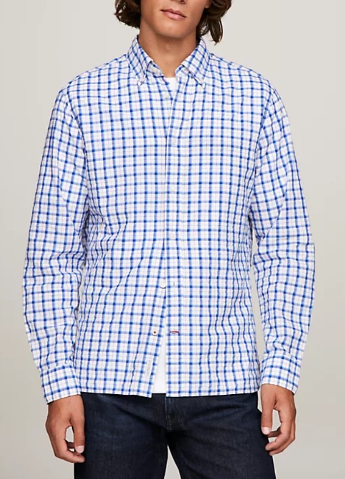 Tommy Hilfiger Flex Micro-plaid Shirt In Blue