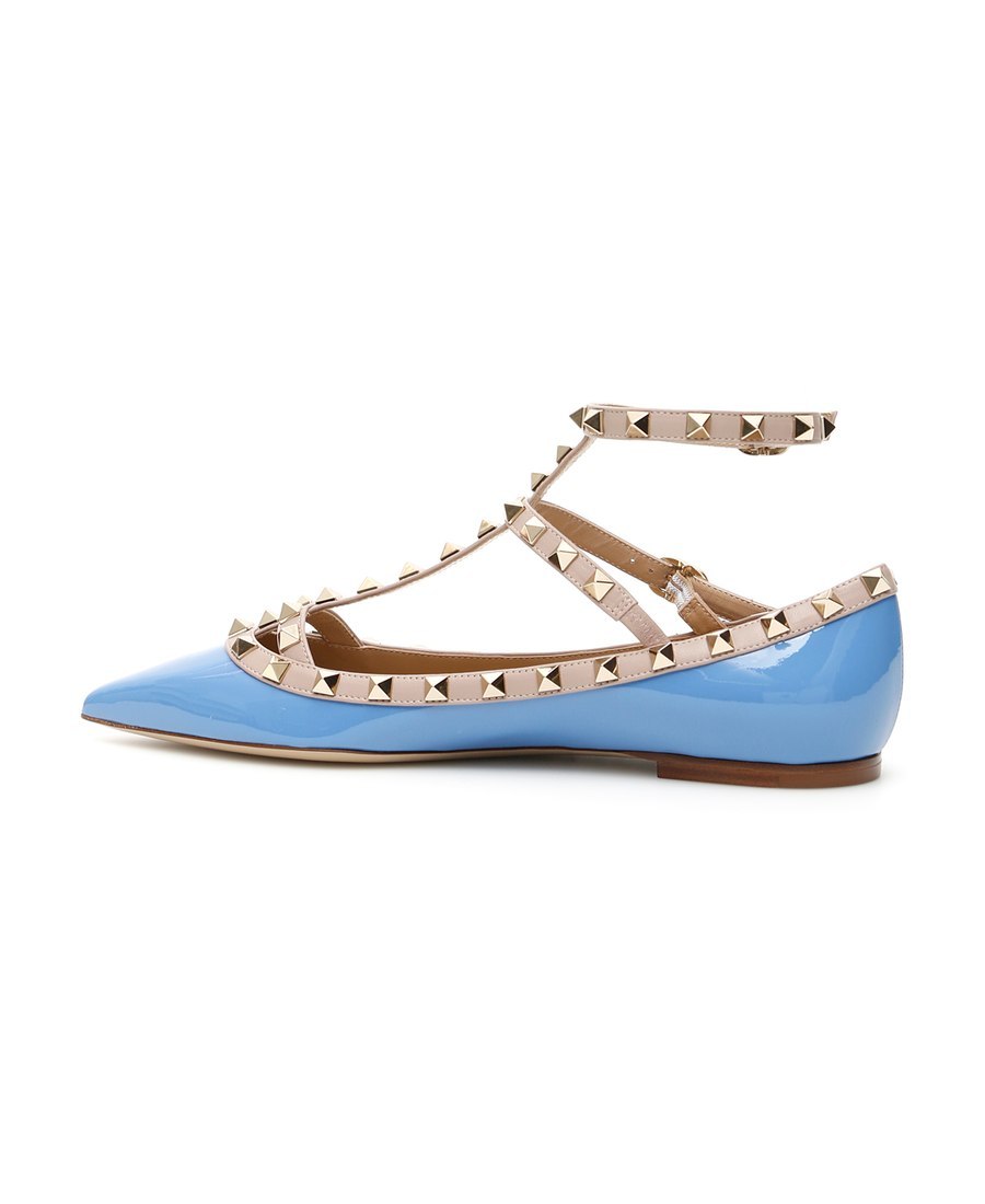 Valentino Rockstud Patent-leather Ballet Flats In Blue