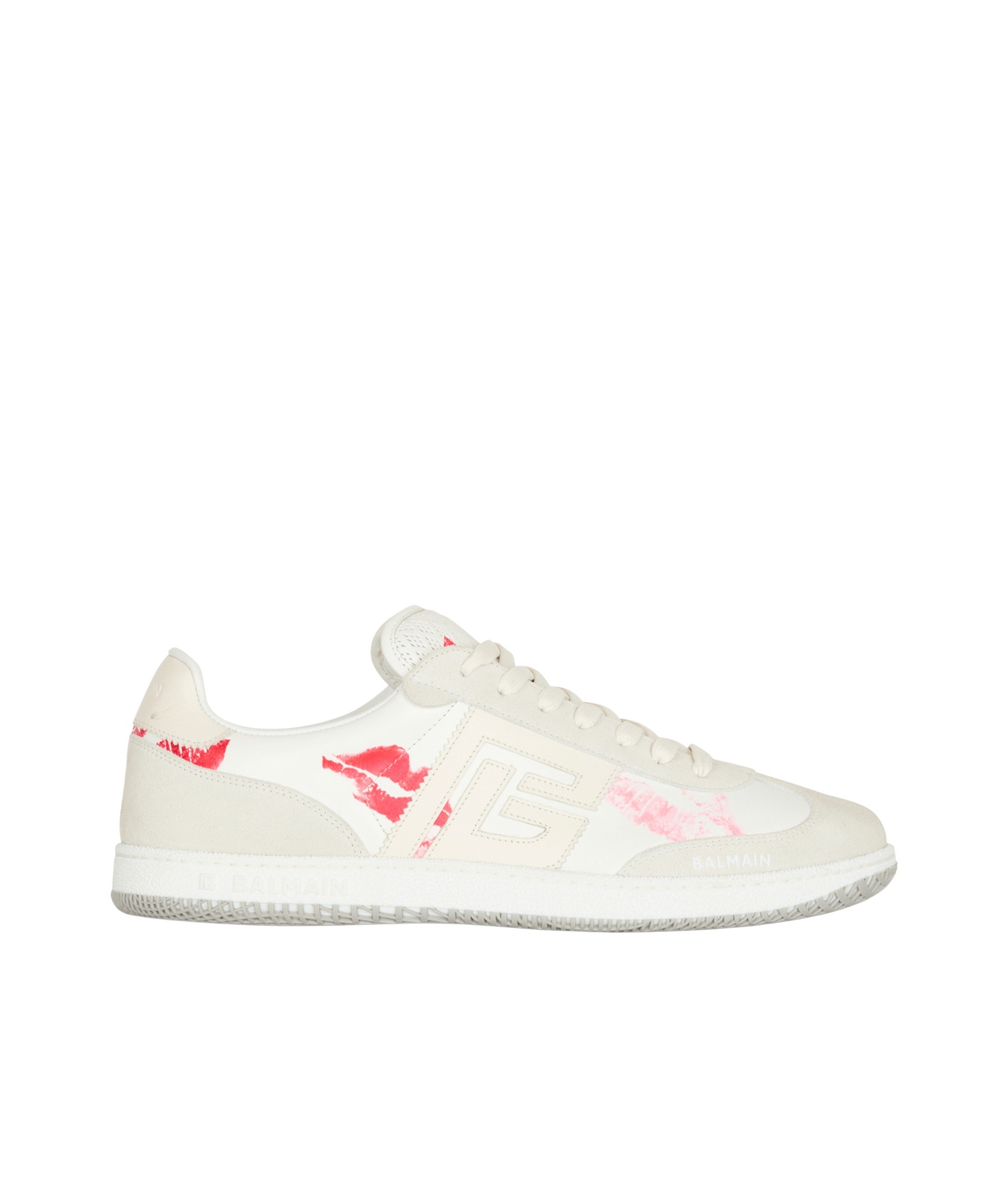 Balmain Swan Sneakers In Leather And Suede Color White And Red In White