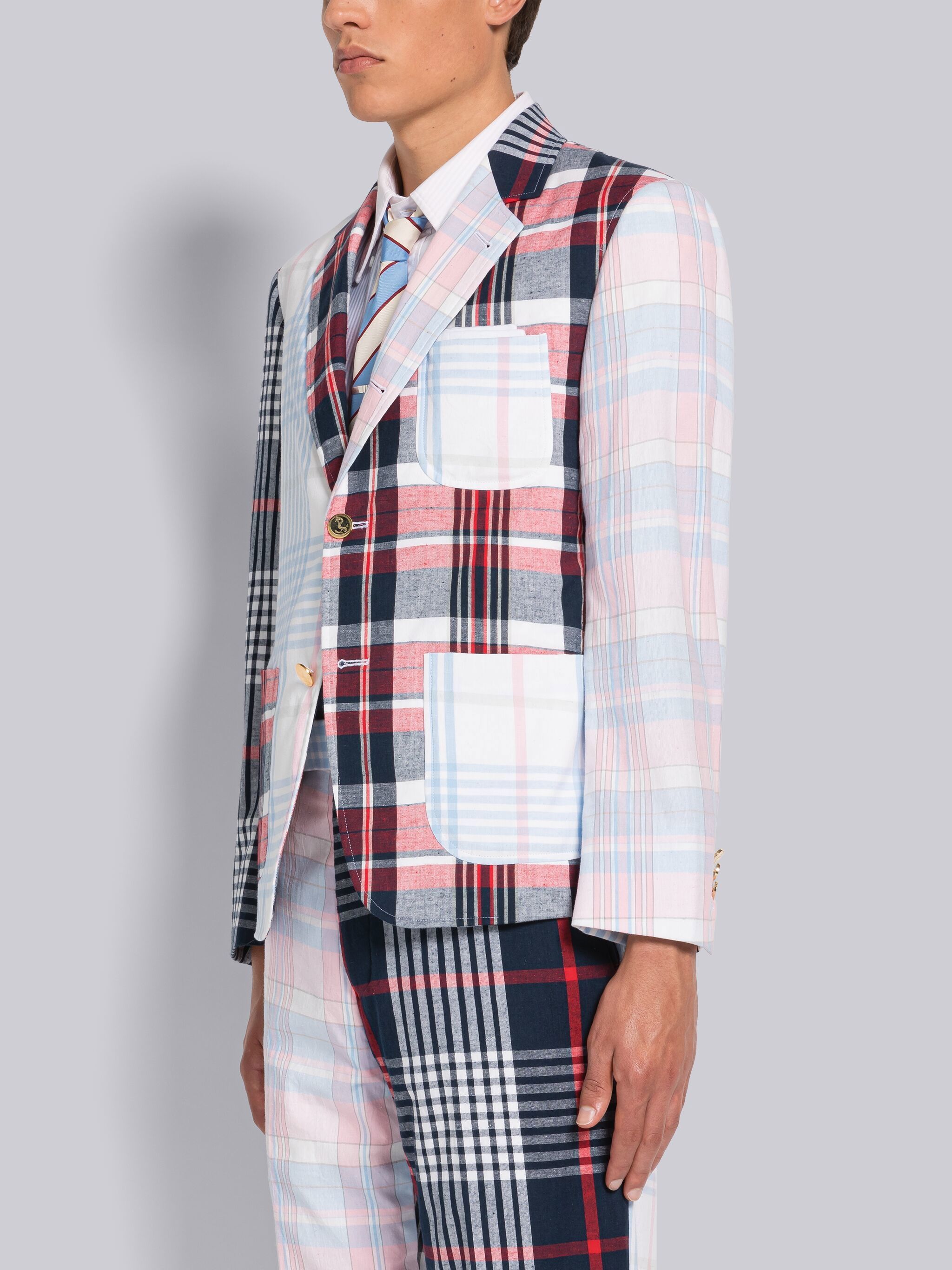 THOM BROWNE PATCHWORK PLAID-PRINT BLAZER