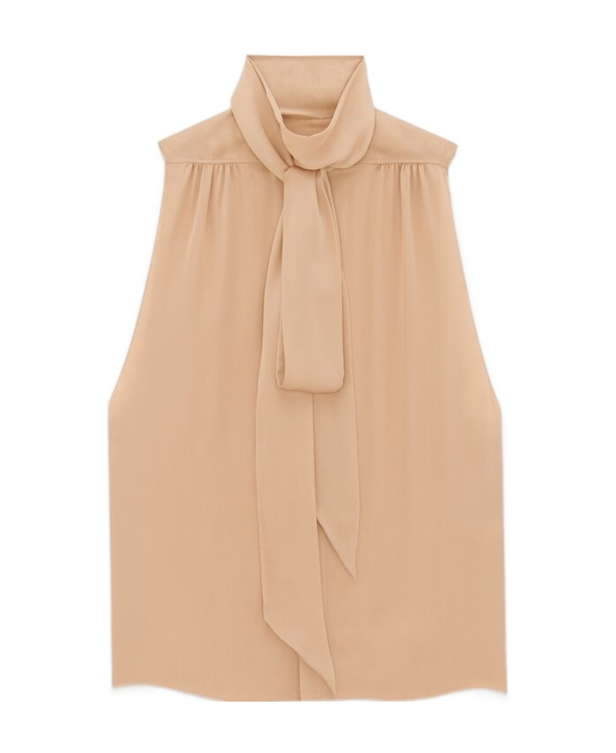 Saint Laurent Lavallière-neck Tunic Shirt In Silk Satin
