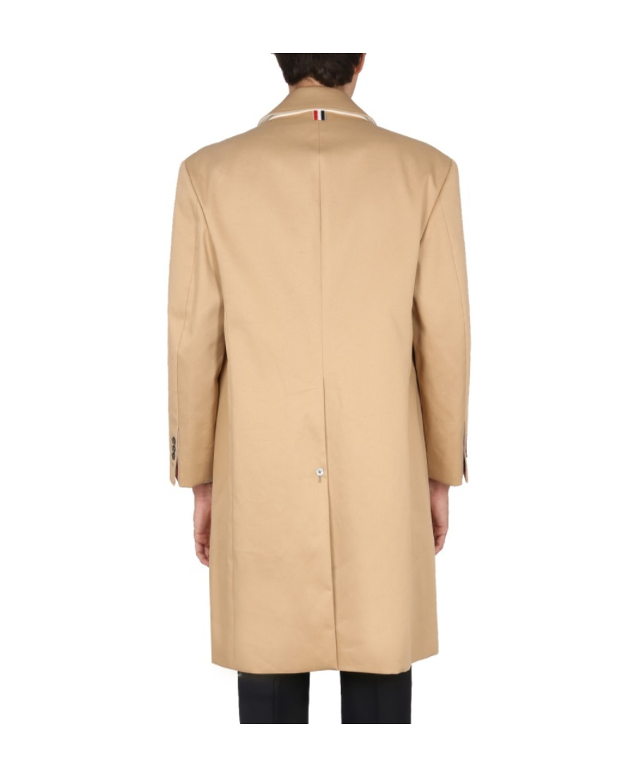 Thom Browne Cotton Coat With Notched Lapels And Back Vent In Nude