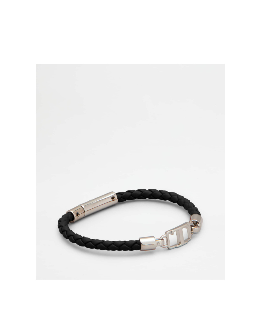 Tod's Logo-plaque Braided Bracelet In Black