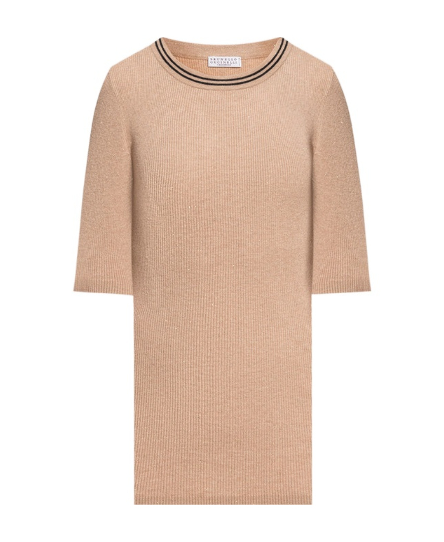 Brunello Cucinelli Round Neck Striped Sweater In Nude