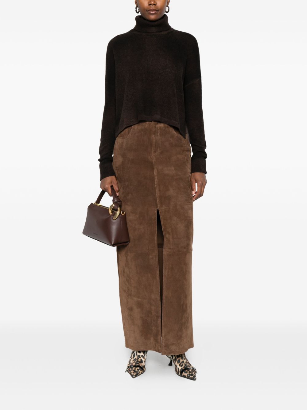 Baserange Ribbed Turtleneck Sweater In Brown