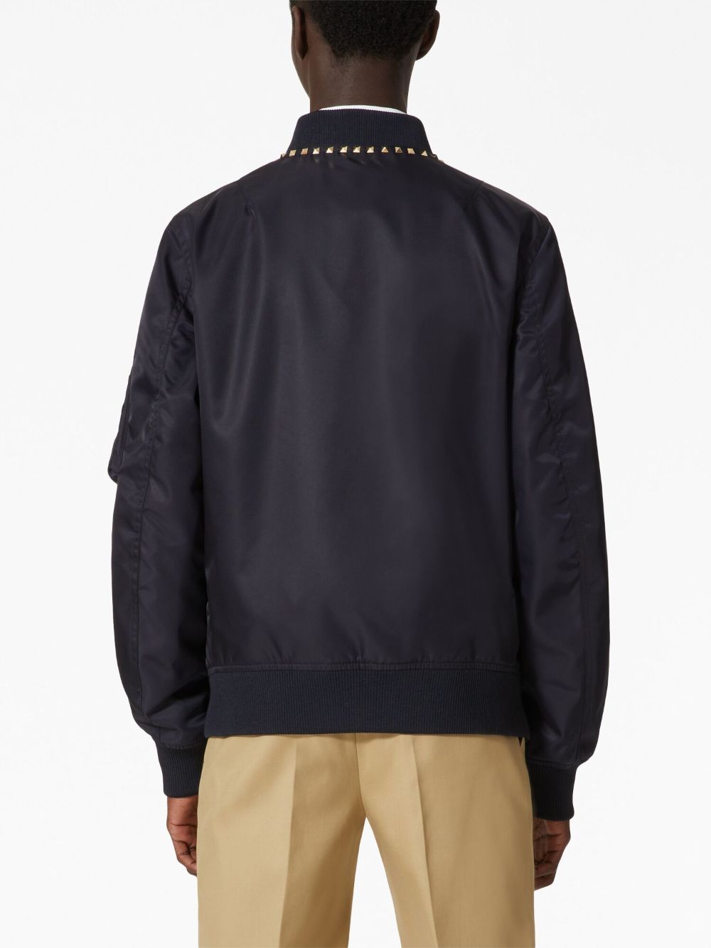 Valentino Rockstud Bomber Jacket In Navy Blue