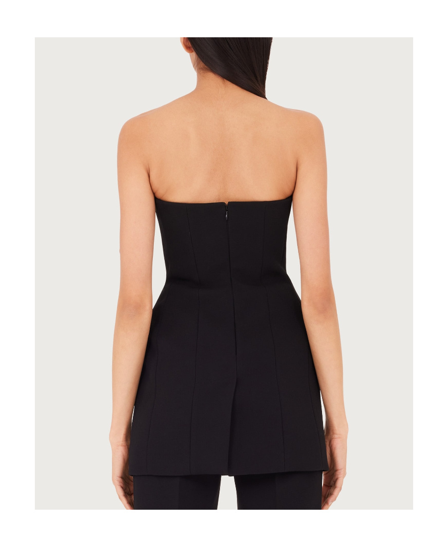 Ferragamo Pure Wool Mini Dress With Tulle Insert In Black