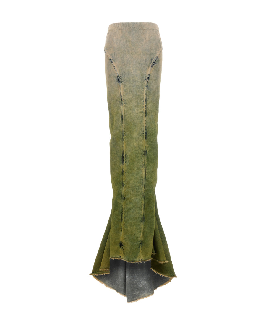 MONCLER X RICK OWENS GRADIENT-EFFECT DENIM MAXI SKIRT