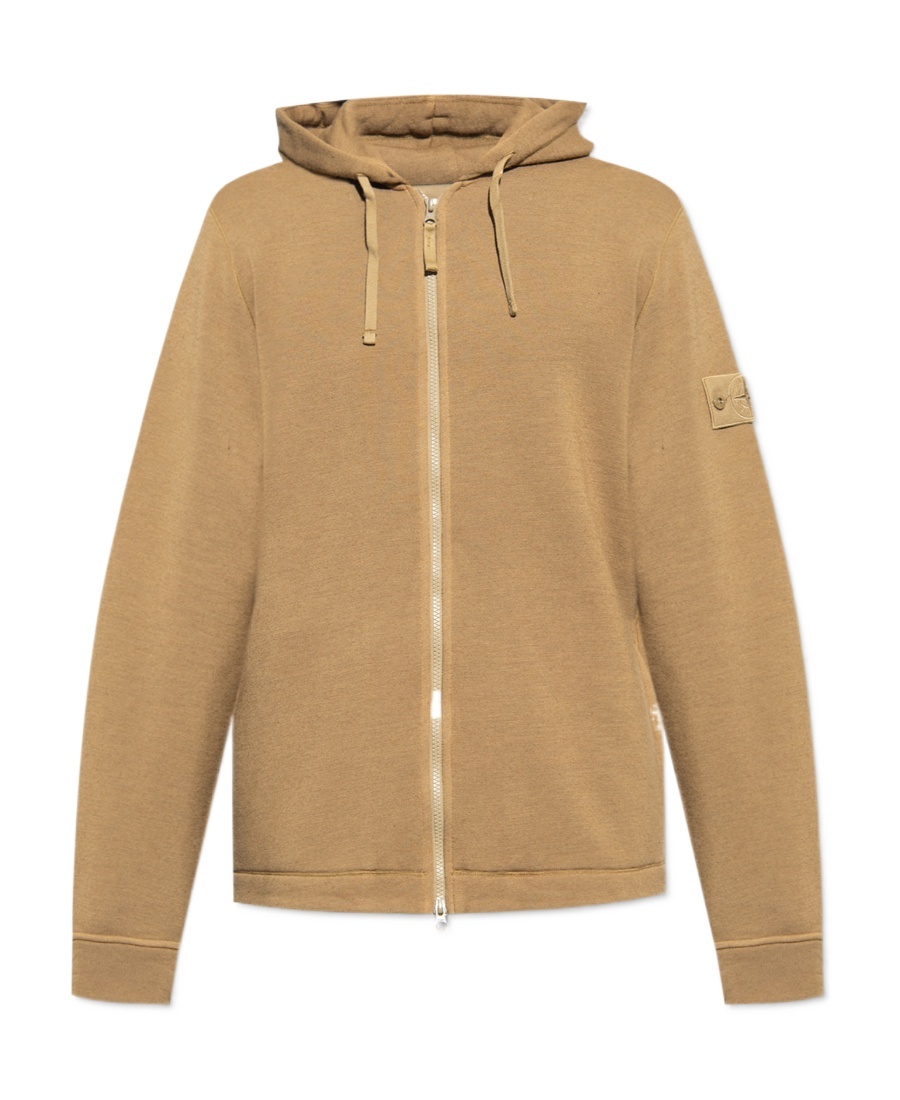 Stone Island Compass-patch Zip-up Hoodie In Brown