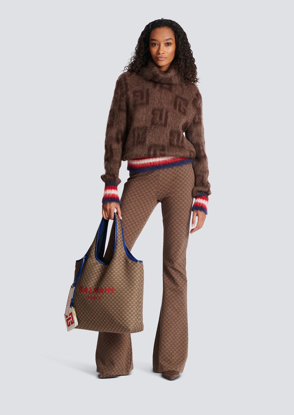 Balmain Monogram-print Logo Tote Bag In Brown