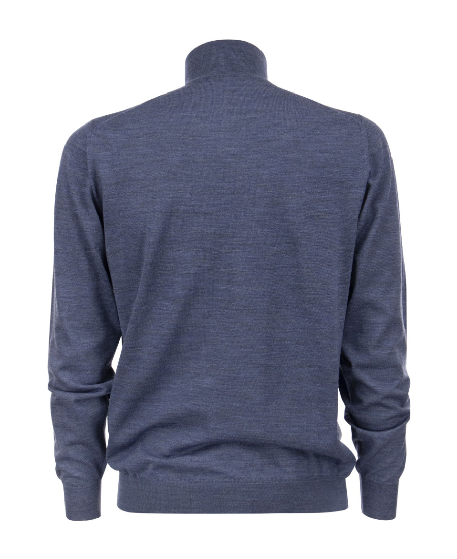 Fedeli Long-sleeved Semi-zipper Sweater In Blue
