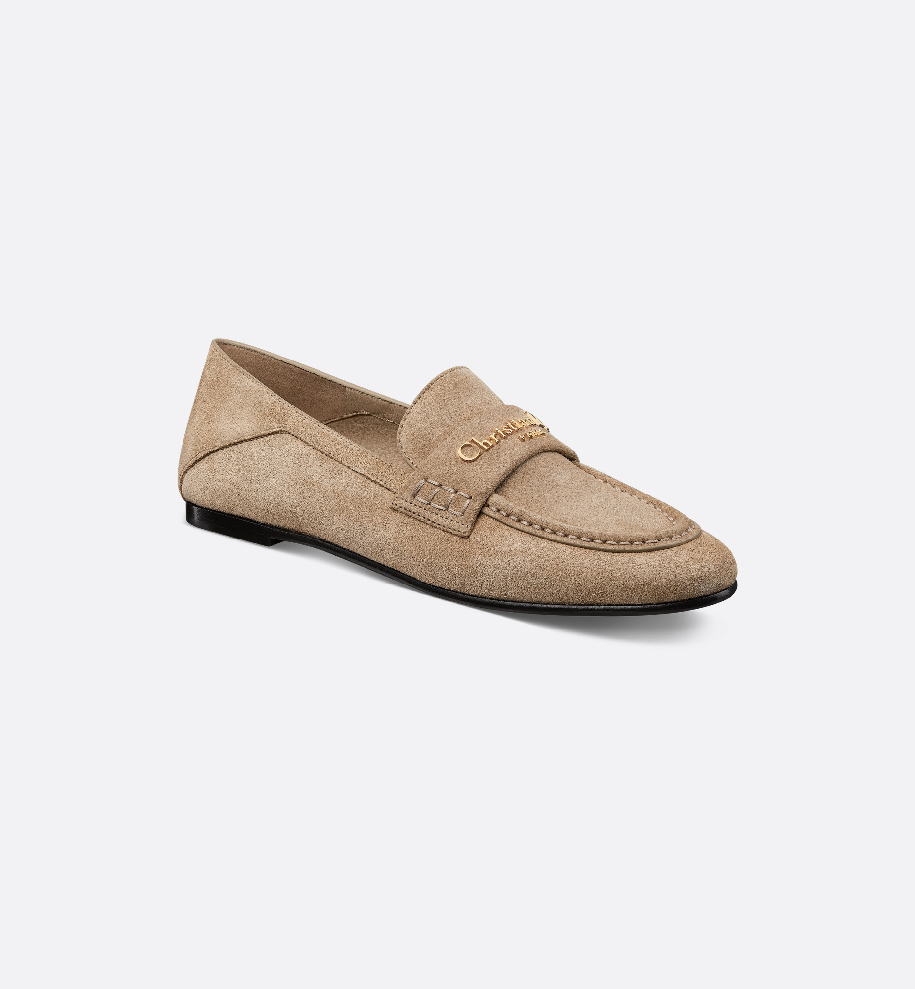 Dior Loafers Round Toe Flat Sole In Brown