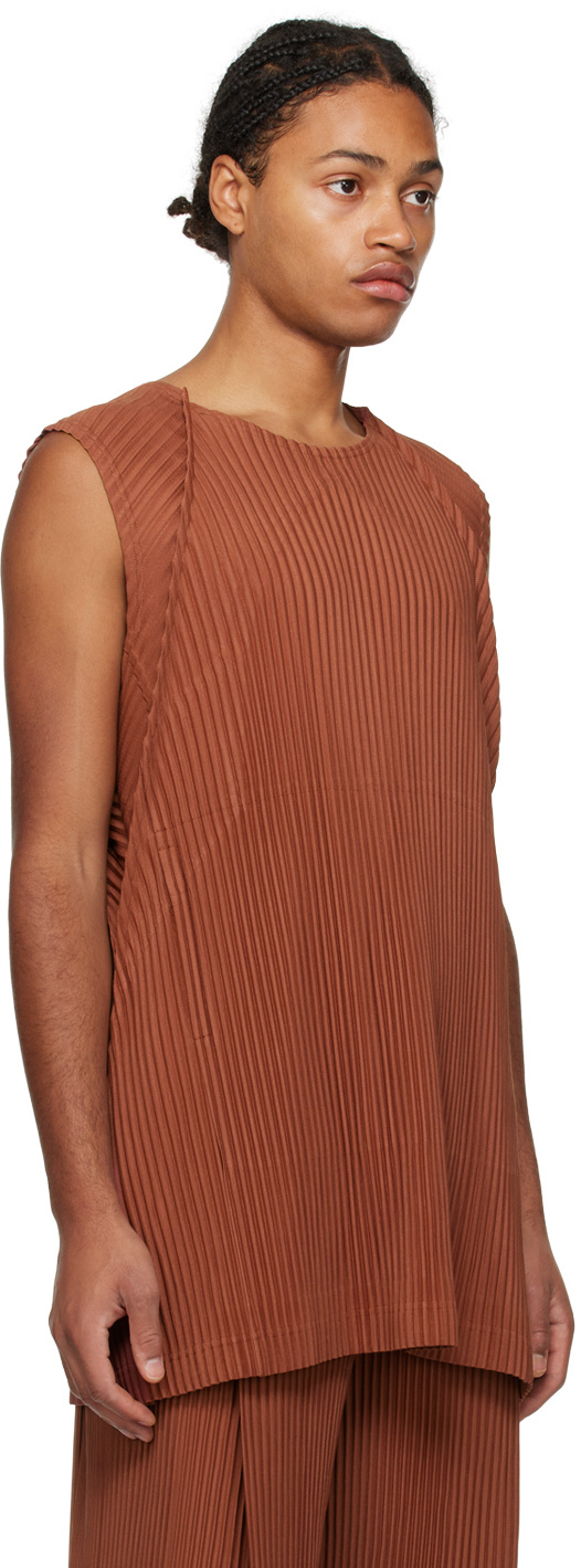 Issey Miyake Pleated Vest In Brown